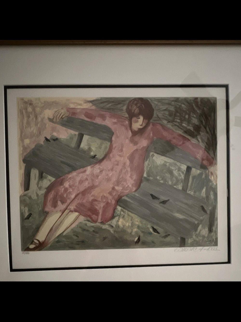 Barbara Wood FRIENDS Pink Dress Woman on Bench Art Print #28 of 350.
